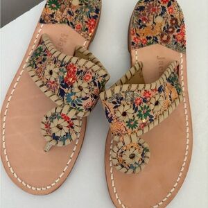 Jack Rogers Floral Woven Toe-Loop Sandals - Beige Floral. Kids sz3
